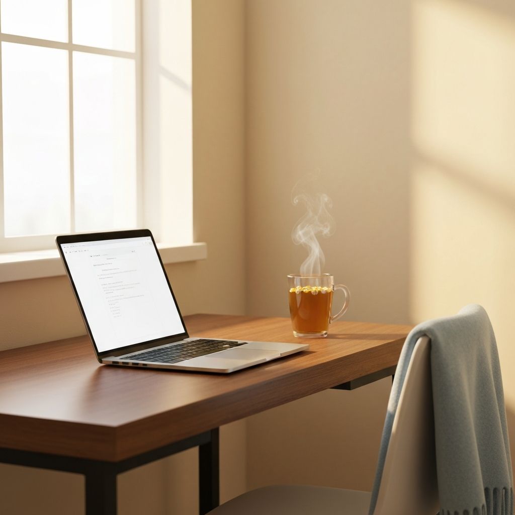 Laptop mit Tasse Tee